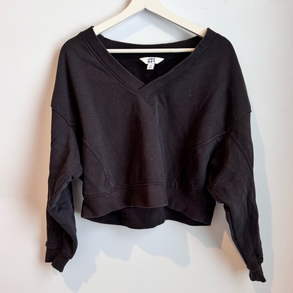 JoyLab Black V-Neck Loose Fit Cropped Sweatshirt Size XS
